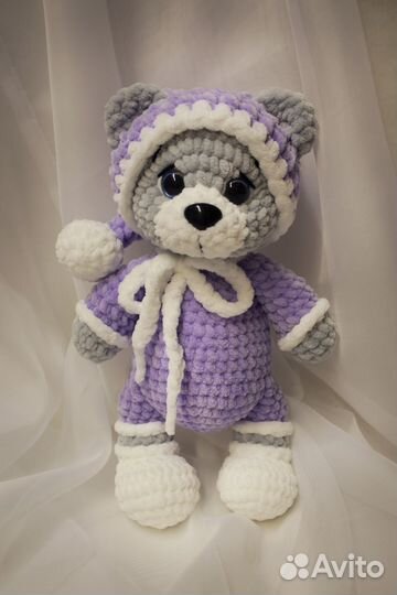 Медвежонок в пижаме мягкая игрушка вязаная