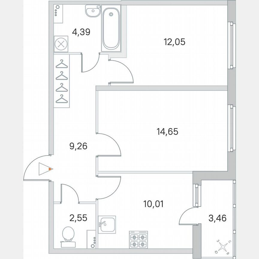 2-к. квартира, 54,6 м², 1/8 эт.