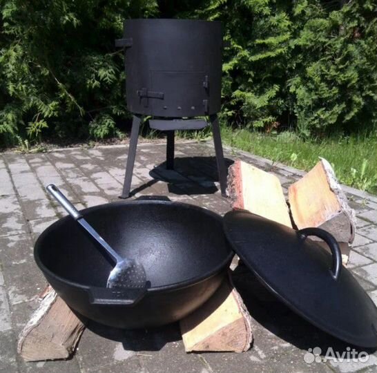 Комплект печь+казан 6-22л 2мм сталь с дверцей