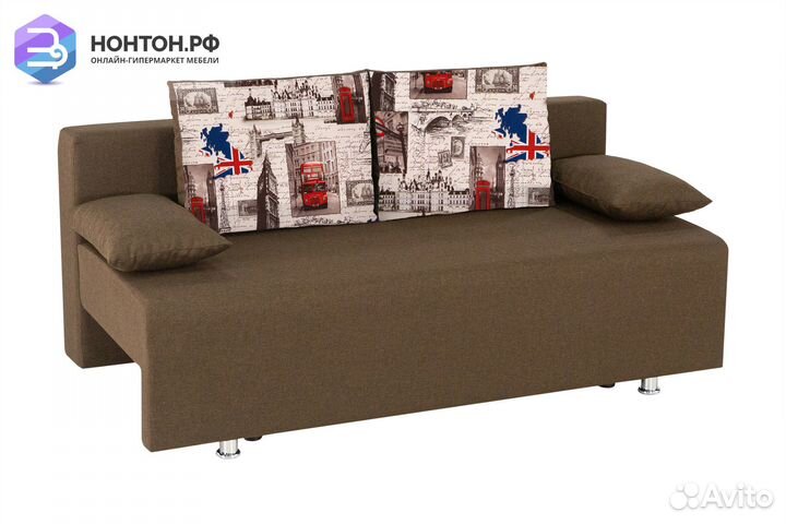 Диван еврокнижка Куба-2 коричневый / принт Париж