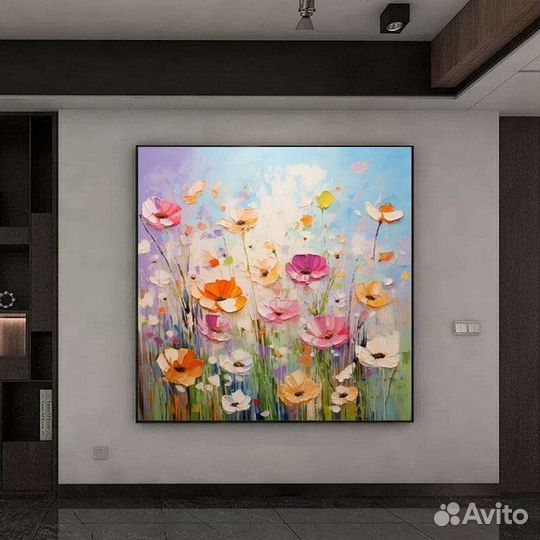 Картина маслом на холсте Летние цветы Текстурная