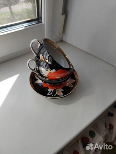 Чайная пара дулево розы СССР