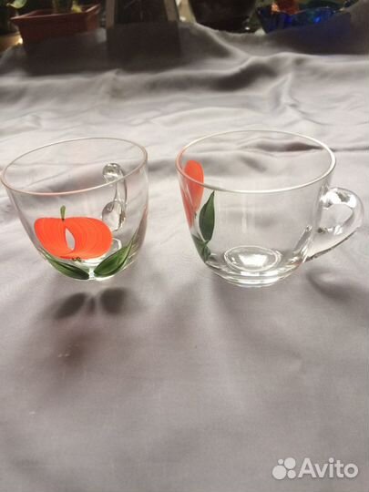 Чашки стеклянные с ручной росписью, 80-е годы. Нов
