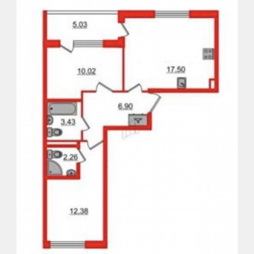 2-к. квартира, 55 м², 2/4 эт.