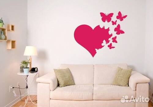 Наклейка на стену «сердце И бабочки»