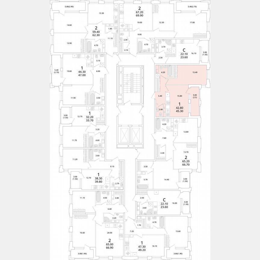 1-к. квартира, 45,3 м², 5/14 эт.