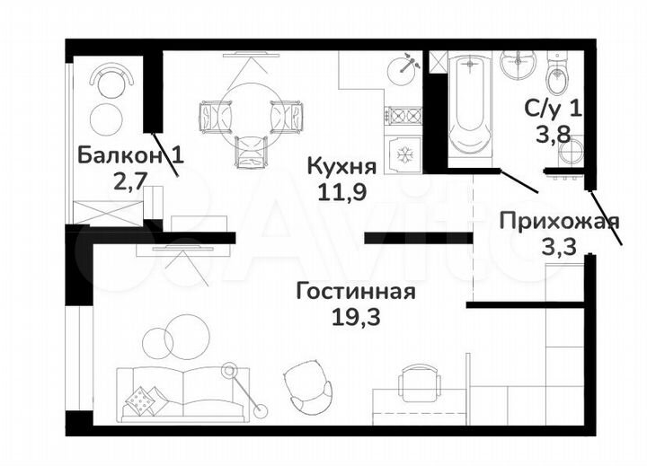1-к. квартира, 41 м², 5/8 эт.