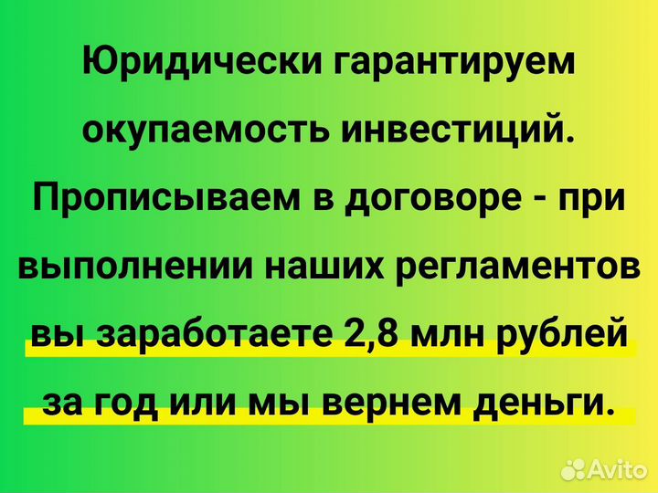 Бизнес под ключ. Гарантия прибыли 2,8 млн руб/год