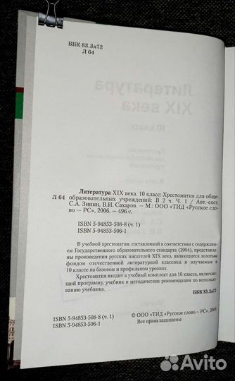 Литература XIX века. 10 класс. В 2 частях