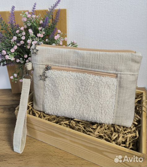 Косметичка с двумя отделениями, ручная работа