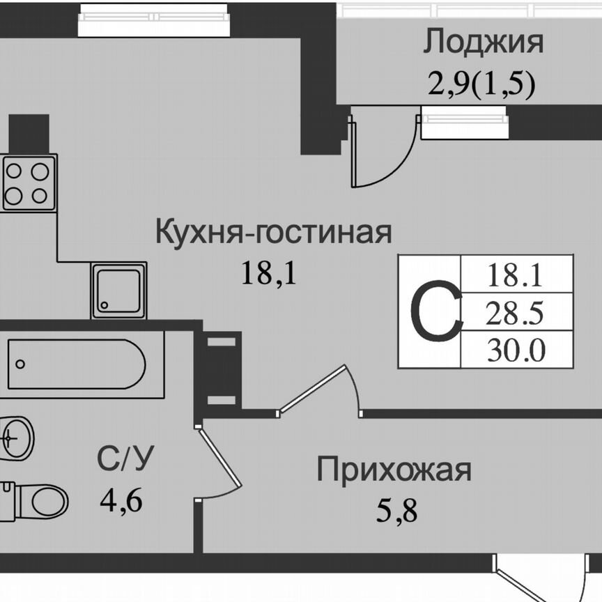 Квартира-студия, 31,4 м², 2/15 эт.