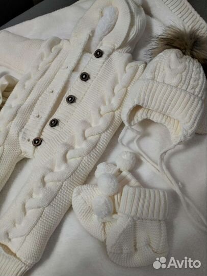 Плед детский вязаный и комплект на выписку