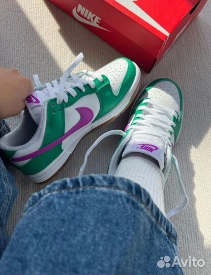 Nike Dunk Low White Stadium Green Fuchsia