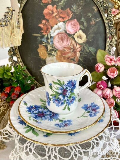 Антиквариат Royal Hammersley Голубые цветы трио