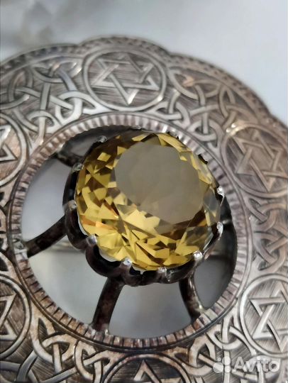 Винтаж Брошь серебро Природный Цитрин СССР