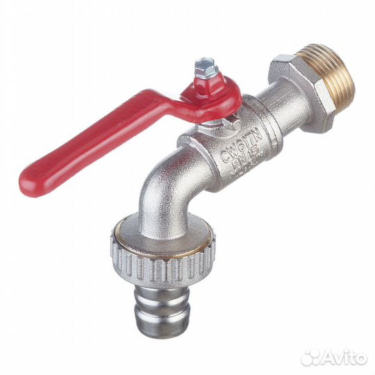 Кран шаровой латунный Tiemme 3/4 нр(ш) х 3/4 нр(ш) ручка со штуцером угловой