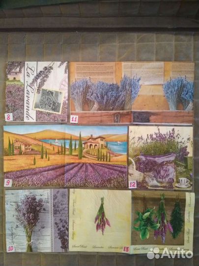 Салфетки д/декупажа Прованс-лаванда-оливки, ручная