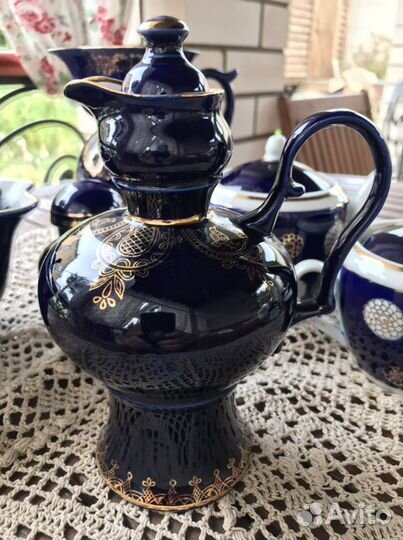 Фарфор Кобальт Кувшин Чайница Блюдце