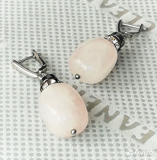 Серьги ювелир.сплав розовый кварц, коралл С517