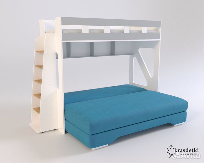 Двухярусная кровать с диваном в низу