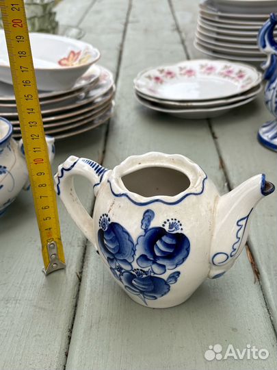 Гжель сахарница, Хайта, Коростень тарелки