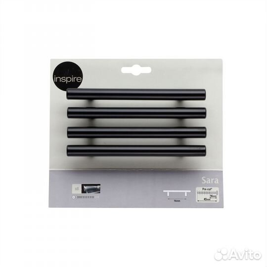 Ручка-рейлинг Sara 96 мм, цвет черный, 4 шт