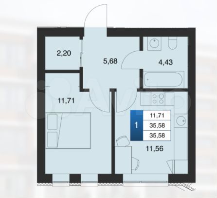 1-к. квартира, 35,6 м², 3/4 эт.