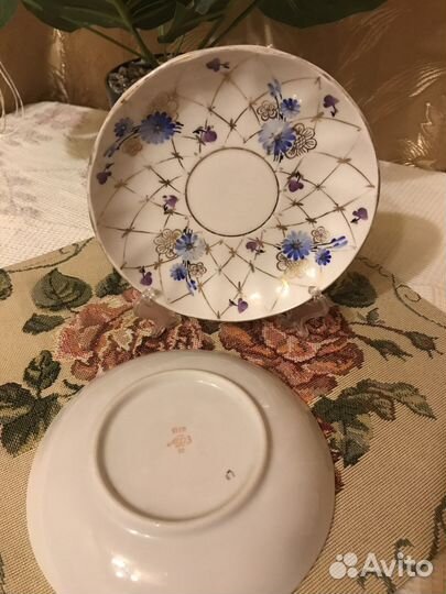 Блюдце лфз Золотая сетка, васильки