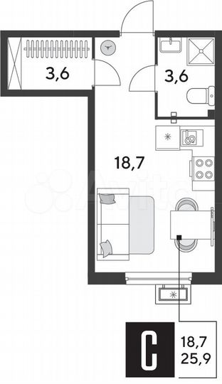 Квартира-студия, 25,9 м², 2/9 эт.