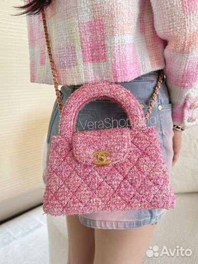 Сумка Chanel Kelly твид розовая 19 cm