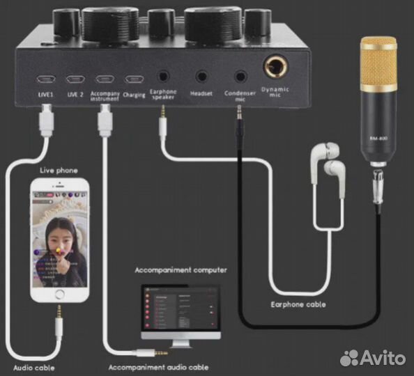 Микрофон bm800 + звуковая карта v8