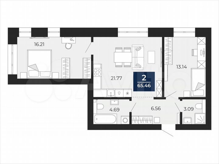 2-к. квартира, 65,5 м², 8/12 эт.