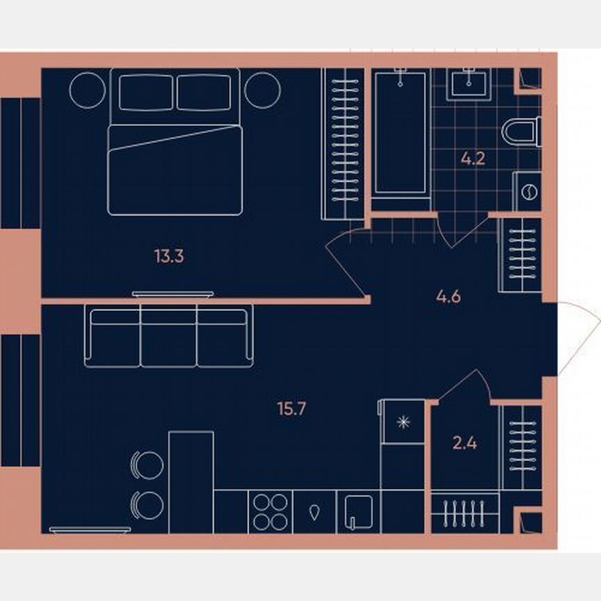 1-к. квартира, 40,2 м², 12/33 эт.