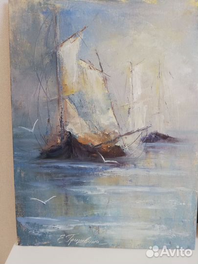 Картины маслом Парусники и Море 30* 40см