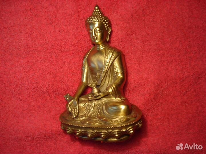 Бюст Будда Медицина Сосуд Ву Лу Тибет Бронза 15 см