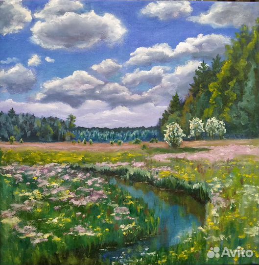 Картина маслом Летний луг пейзаж природа