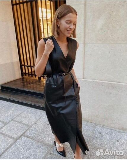 Кожаный сарафан миди 12 storeez