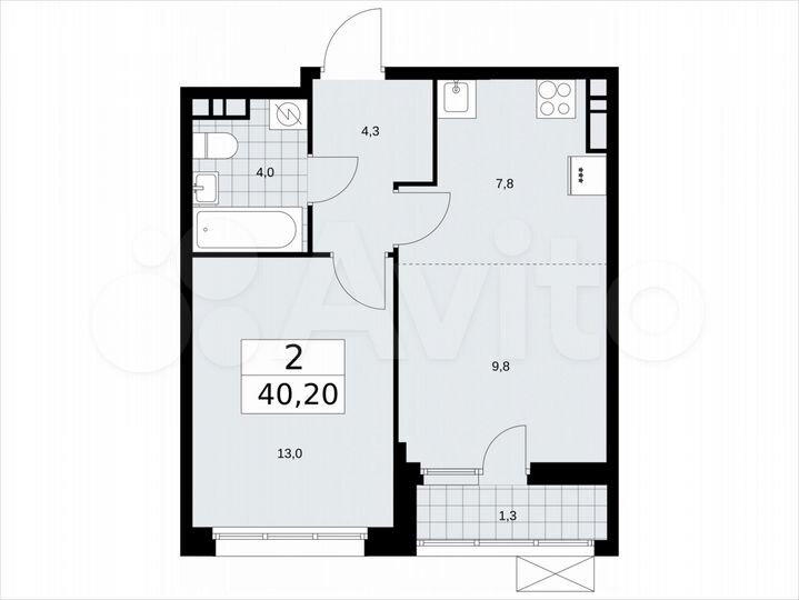 2-к. квартира, 40,2 м², 9/9 эт.