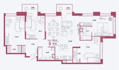 4-к. квартира, 102,2 м², 12/13 эт.