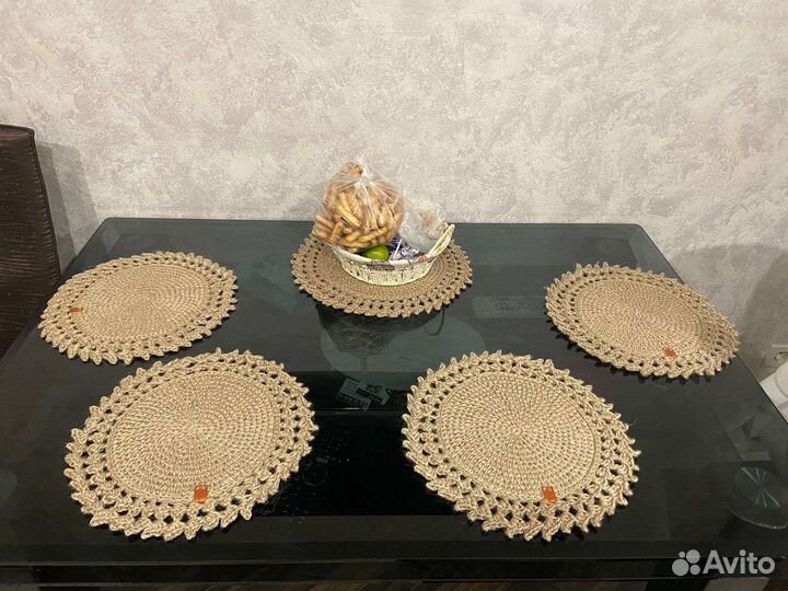 Салфетки и корзинки из джута. Ручная работа