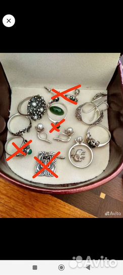 Серебряные серьги, кольца, брошь
