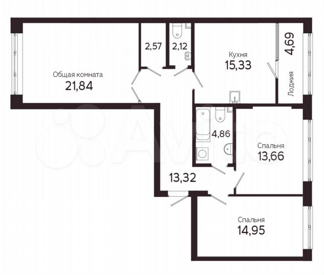 3-к. квартира, 93,5 м², 7/22 эт.