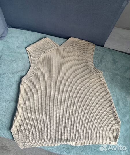 Жилет трикотажный удлиненный из хлопка бежевый H&M