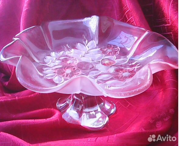 Конфетница Суданская роза цветное стекло Германия