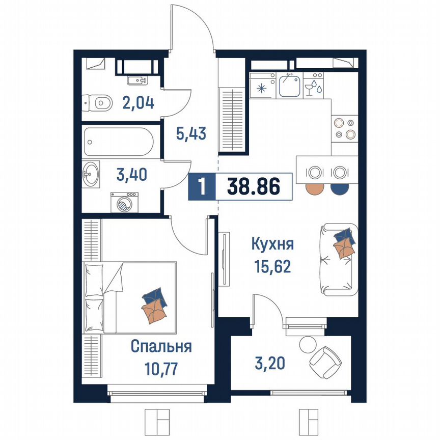 1-к. квартира, 38,9 м², 3/18 эт.