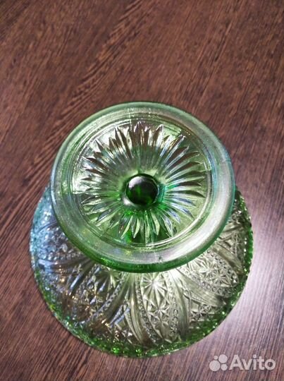 Винтажная фруктовница зелёное стекло