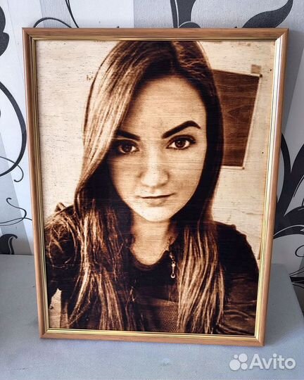 Подарок. Картина. Портрет. Выжженный на дереве