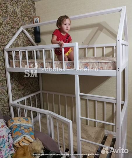 Кровать манеж двухъярусная с ящиками