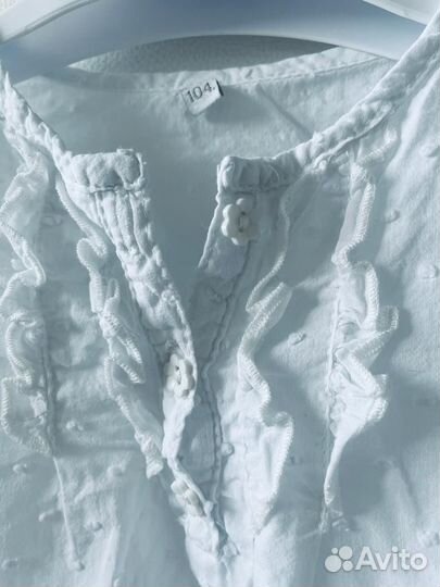 Белая хлопковая блузка на девочку размер 104 4 г