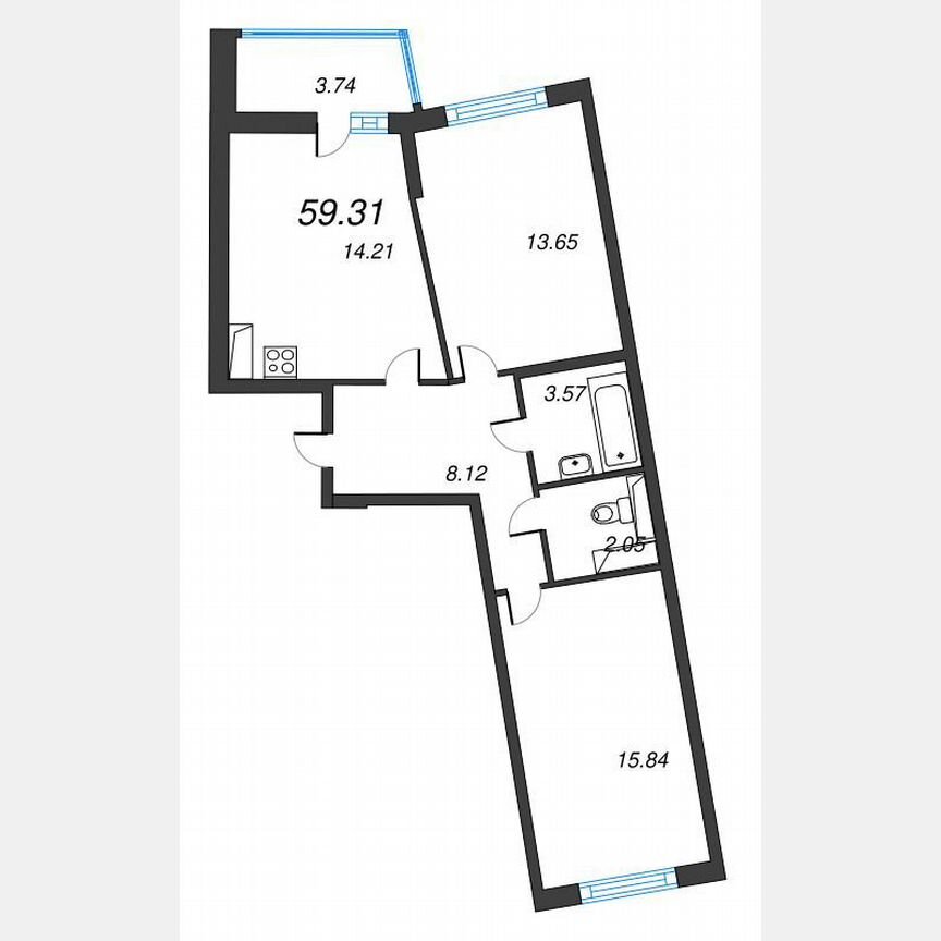 2-к. квартира, 61,2 м², 8/22 эт.